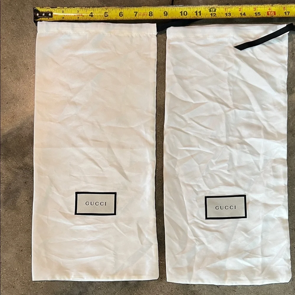 Authentic Gucci White Drawstring Logo Dust Bags with Black Trim